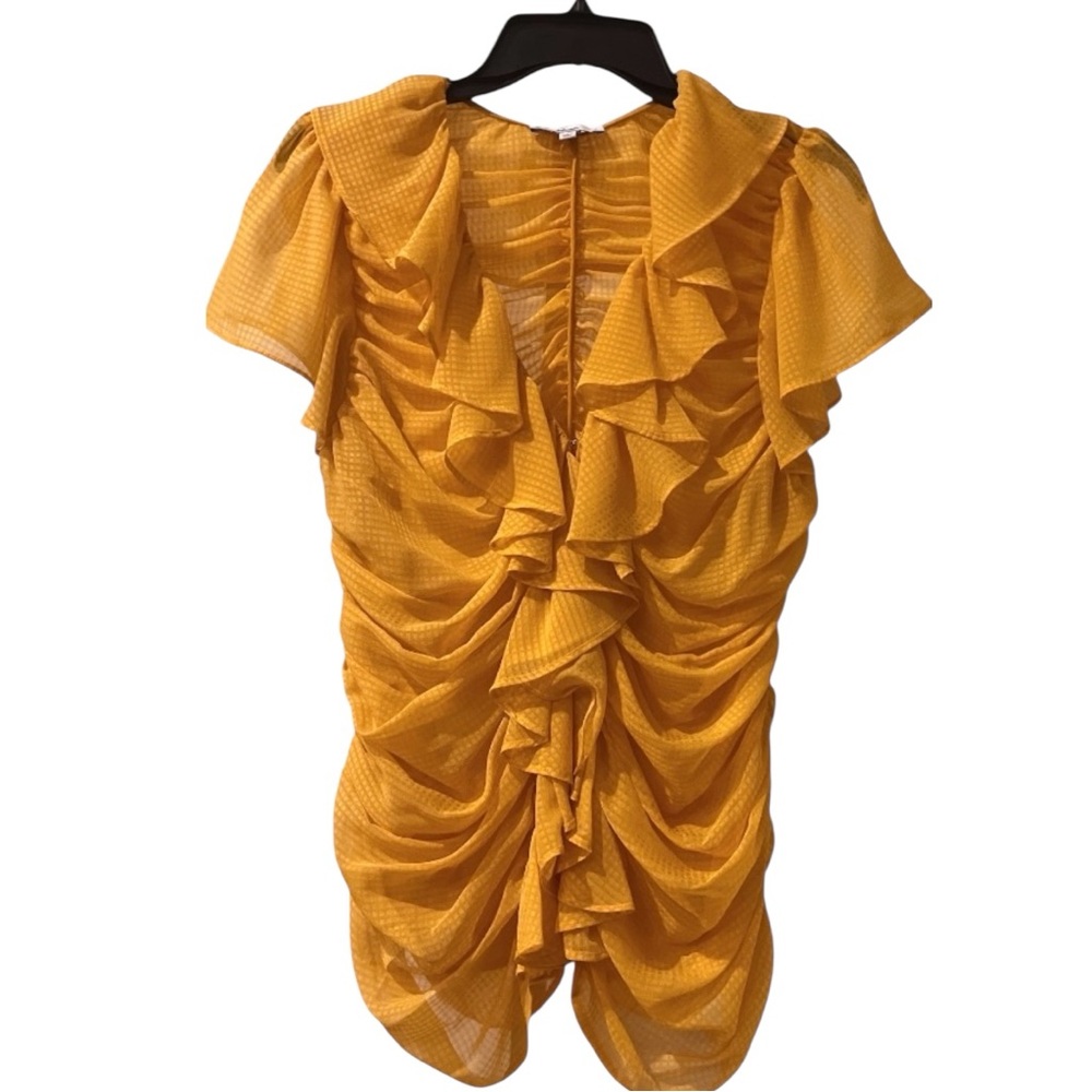 Sam Edelman Mustard Ruffled Blouse Women’s Yellow Short sleeve Top Size L